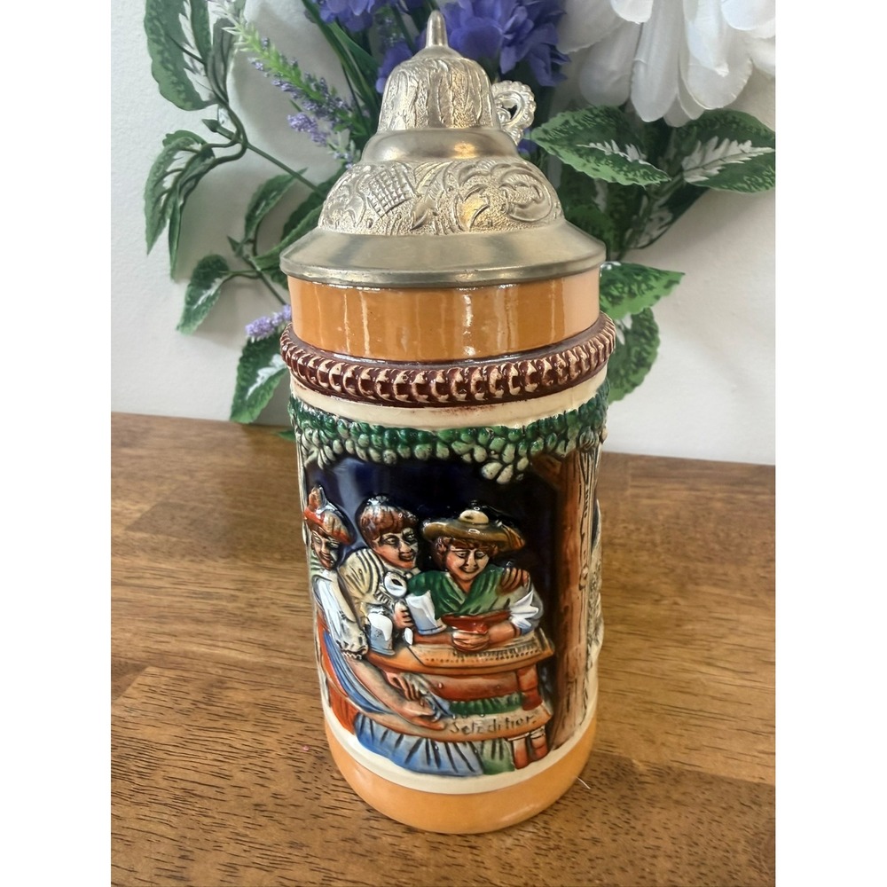 Vintage Westerwald German Pottery Beer Stein Pewter Lid Original‎ King